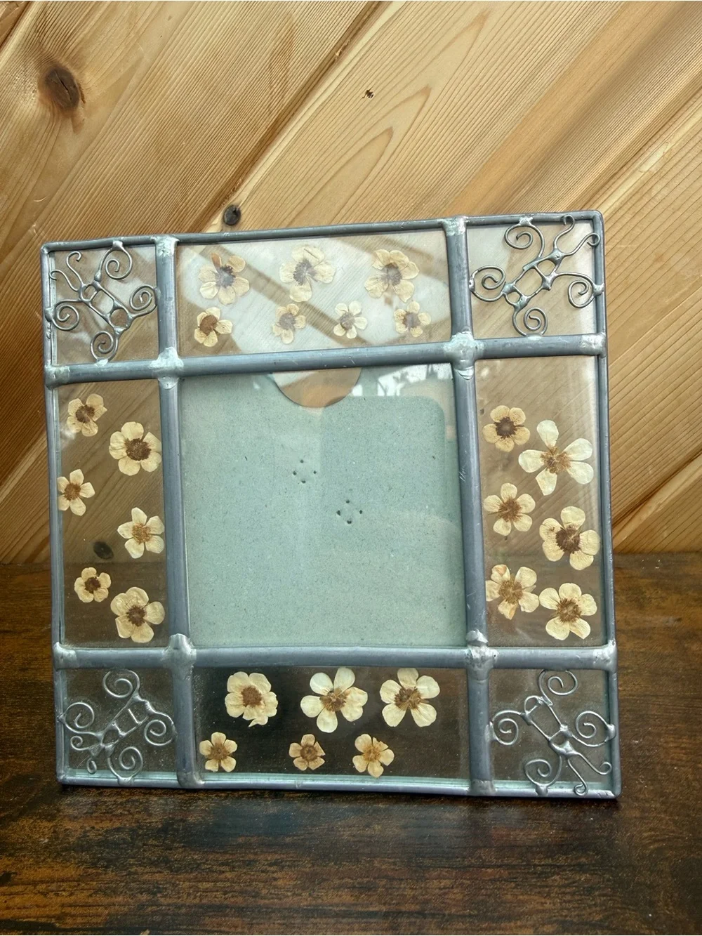 Floral Pressed Flower Leaded Glass Photo Frame - Cream Floral